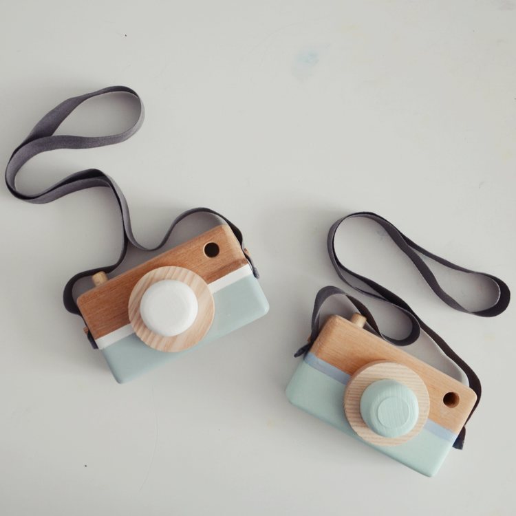 Wooden toy camera, mineral green + white 