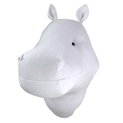 Animal head white hippo, wall decoration for children's room