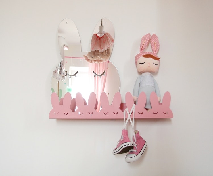 Shelf rabbits in metal for children's room, pink 