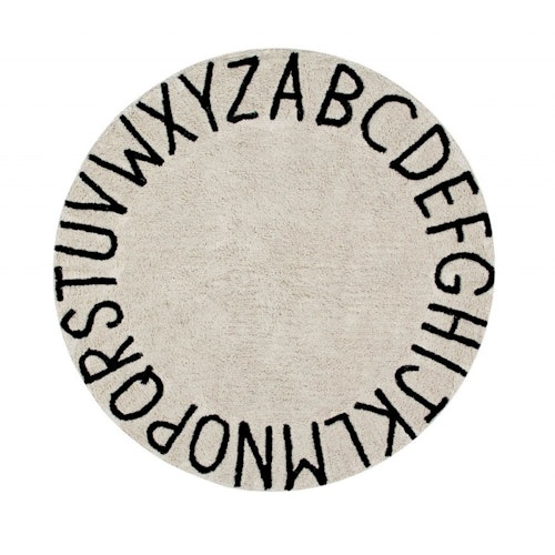 Lorena Canals round carpet for children's room, abc natural/black