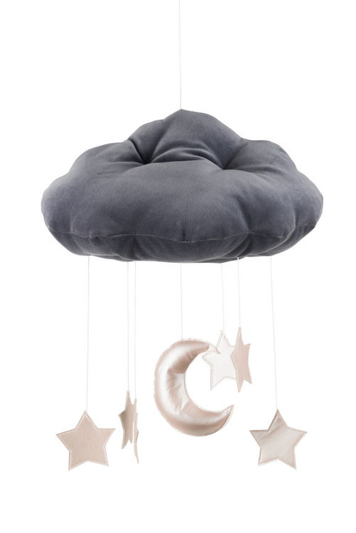 Grafitgrå sängmobil moln med rosastjärnor, Cotton & Sweets 