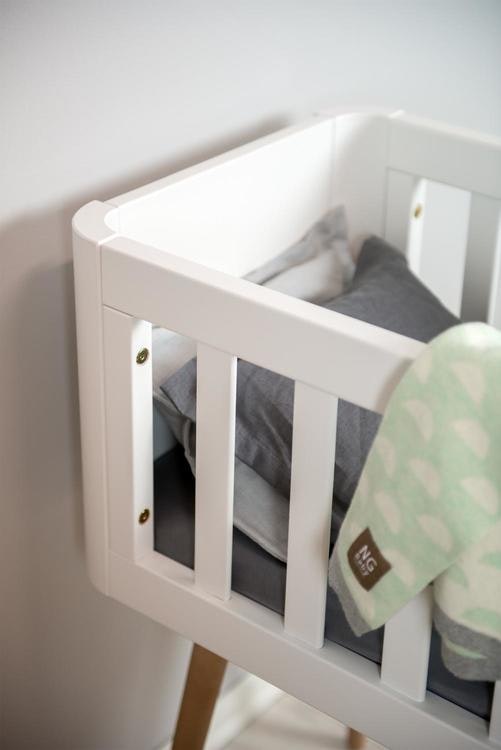 Troll baby bed, retro crib in white and wood 