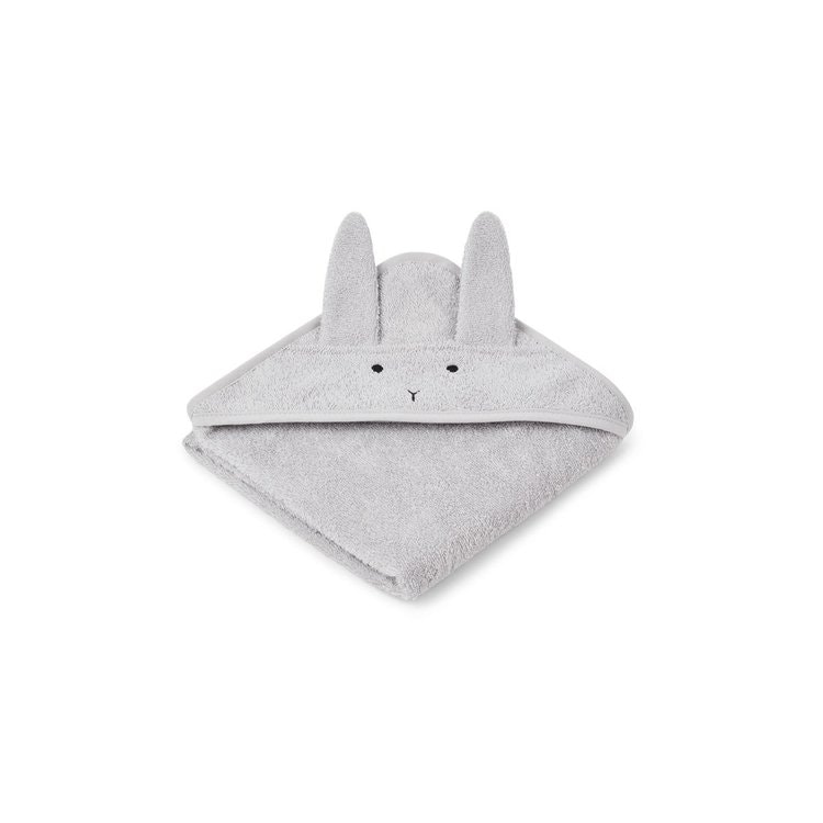 Liewood Albert rabbit grey hooded Towel, handduk med huva för nyfödda 