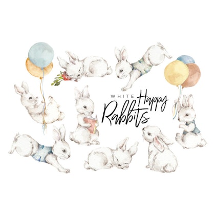 Wall Stickers Rabbits, White Happy Wonderland