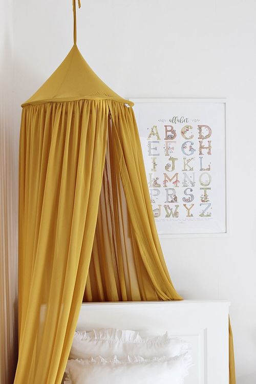 Mustard bed canopy for children's room with LED lights, Cotton&Sweets 