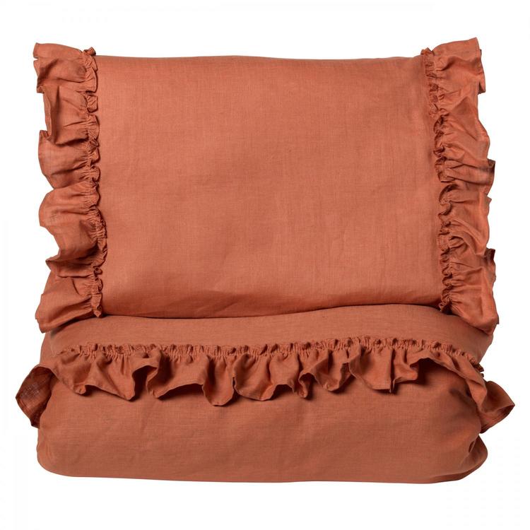 Ng Baby duvet cover in linen with Flounce, Terracotta 