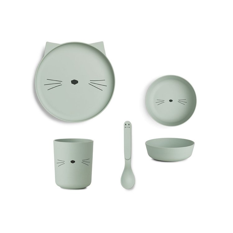 Liewood, dining set in bamboo, Cat dusty mint 