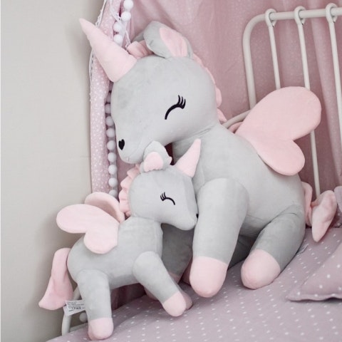 Cuddly animal, grey/pink unicorn XL 