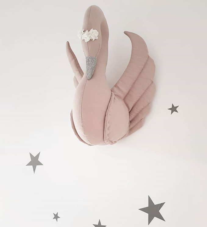 Pink swan of linen, wall decoration 