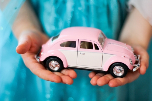Toy car large Volkswagen pastel classic pink 