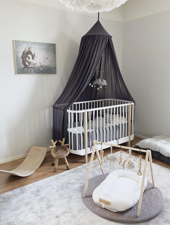 Graphite bed canopy for children's room with LED lights, Cotton & Sweets 