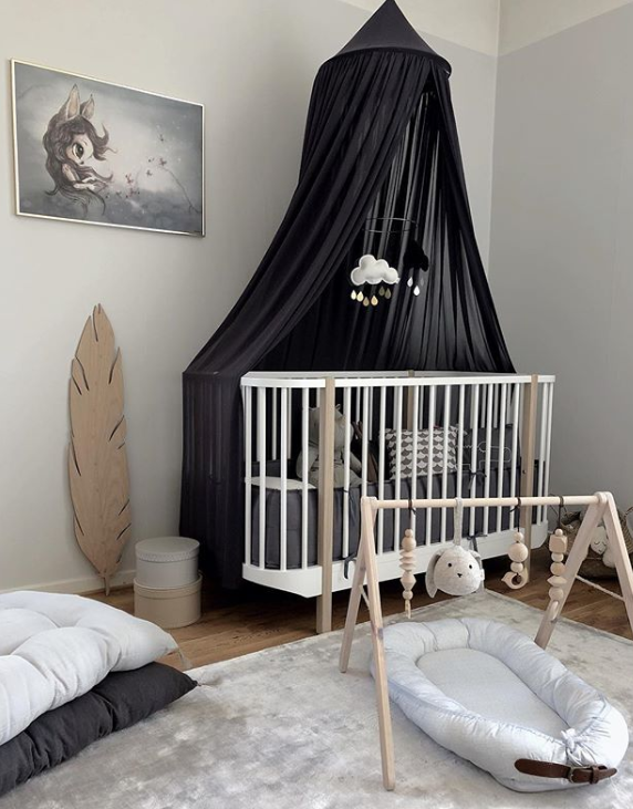 Graphite bed canopy for children's room with LED lights, Cotton & Sweets 