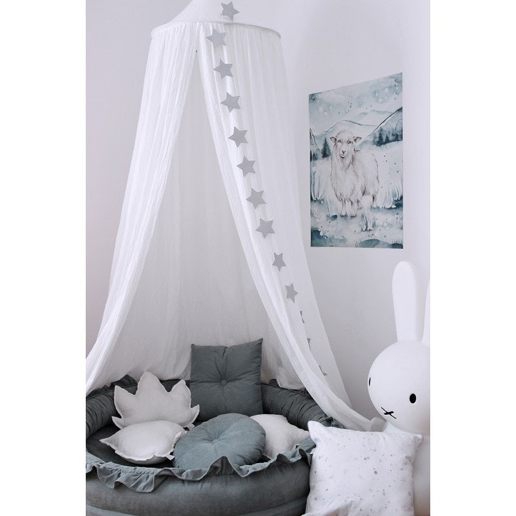 White bed canopy for children's room with light loop, Cotton & Sweets 