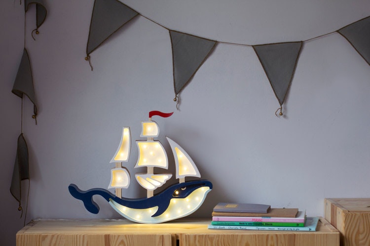 Little Lights, Night lamp for children's room, Ship white/navy 