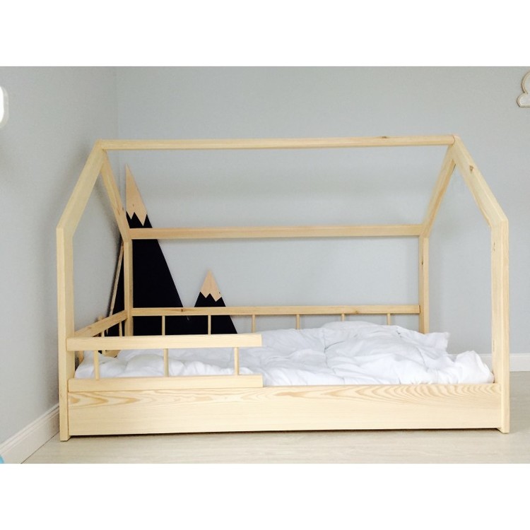 House Bed natural coloured for children's room safety rail House Bed natural coloured for children's room safety rail