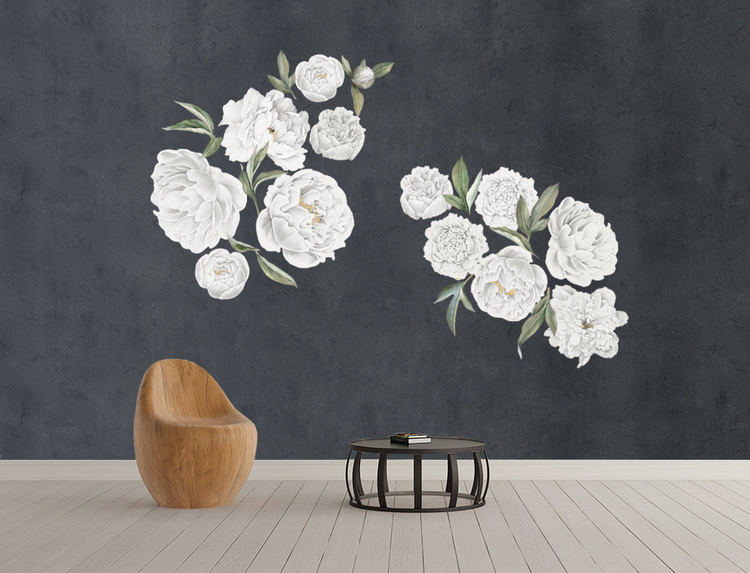 White peonies wall stickers, wall decoration XL 