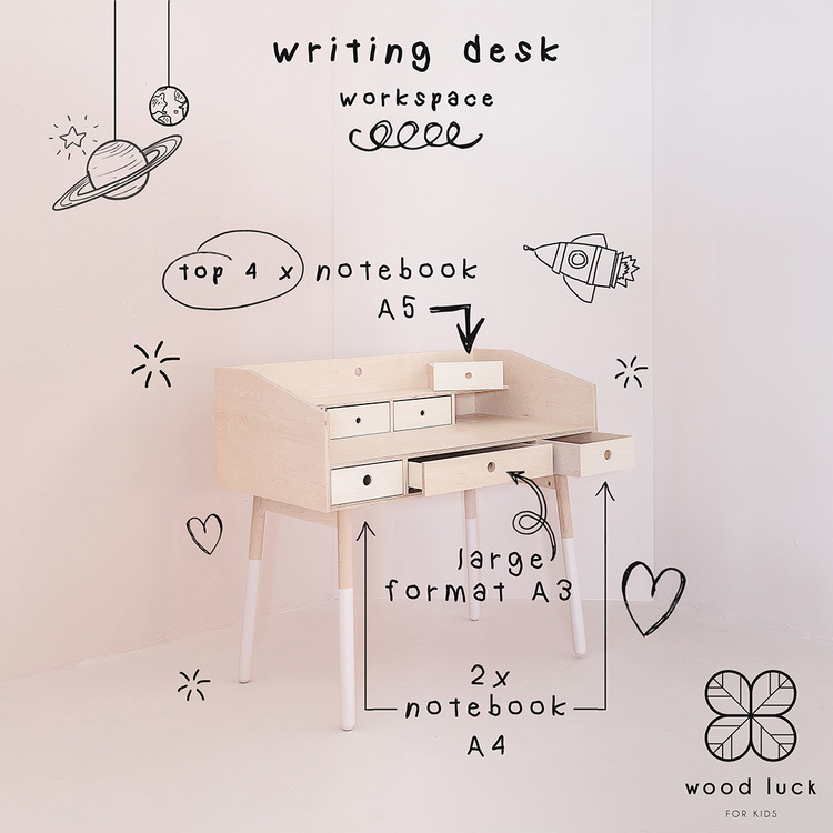 Skrivbord med lådor, River Natur skrivbord med mycket förvaring till barnrummet