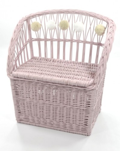 Lilu, rattan storage bench for children's room, dirty pink 