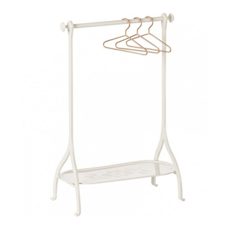 Maileg, Clothes rack Offwhite with 3 gold gallows 