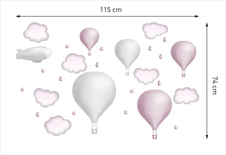 Ljusgrå luftballongset, väggklistermärken 