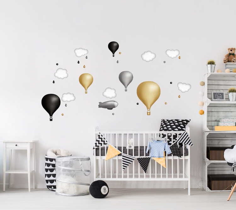 Mustard yellow balloon set, wall stickers 