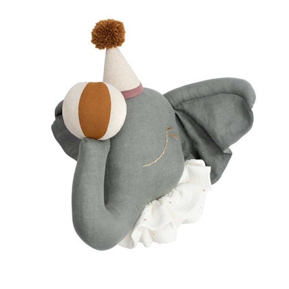 Wall decoration grey circus elephant animal head in linen