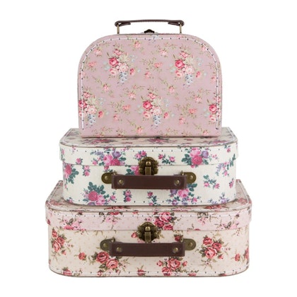 Sass & Belle, storage boxes suitcase vintage rose, set of 3