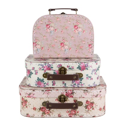 Sass & Belle, storage boxes suitcase vintage rose, set of 3