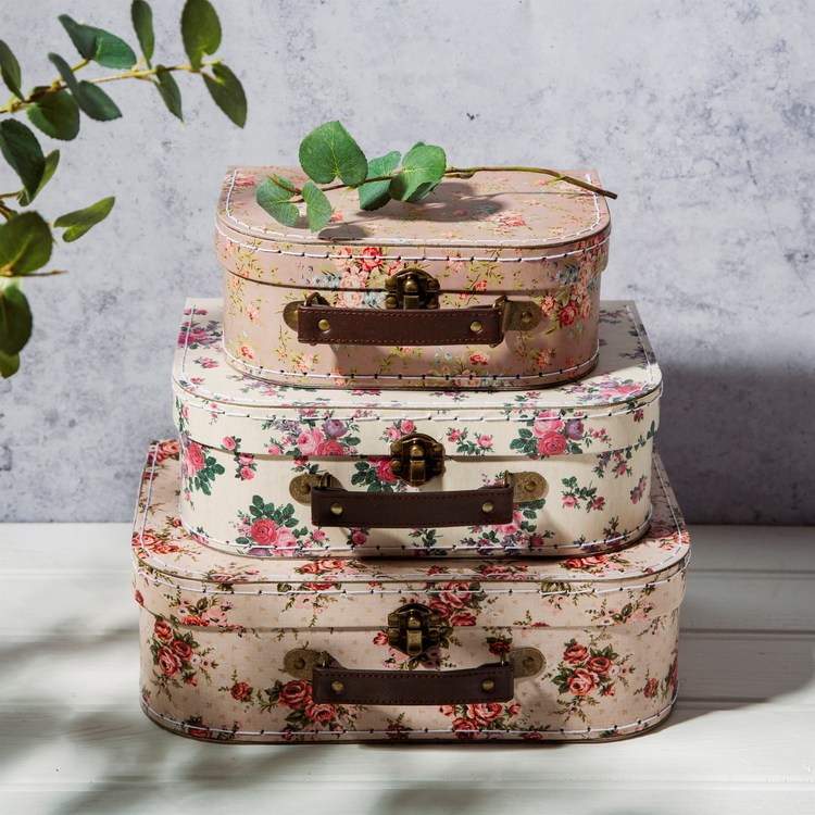 Sass & Belle, förvaringslådor koffert vintage rose, 3-pack 