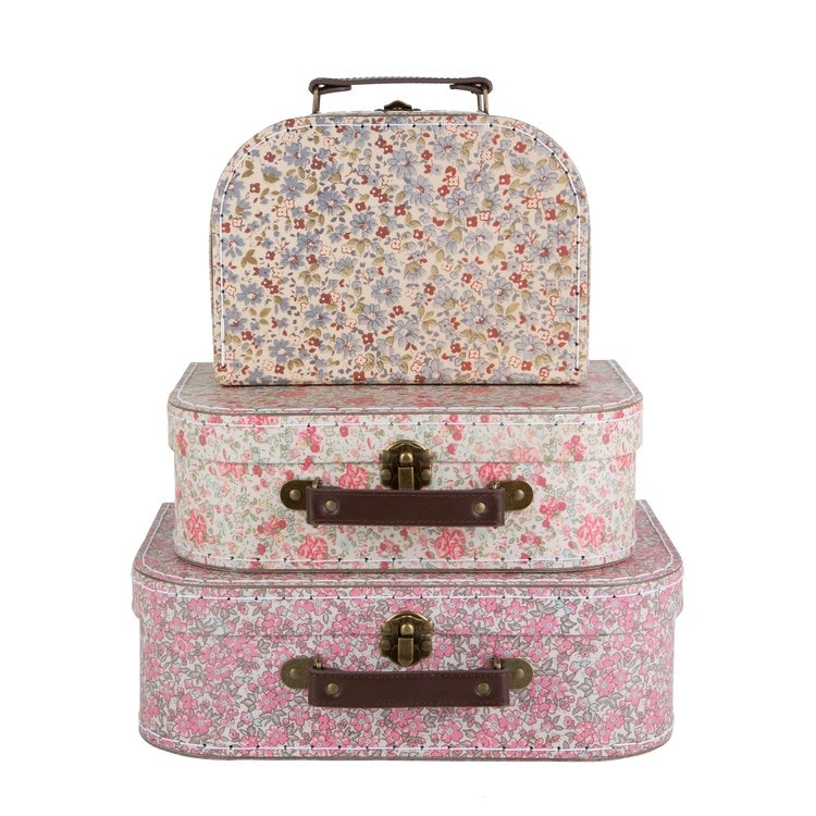 Sass & Belle, förvaringslådor koffert vintage floral, 3-pack 