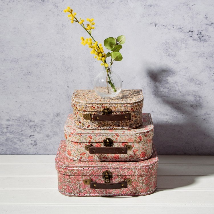 Sass & Belle, storage boxes suitcase vintage floral, set of 3 