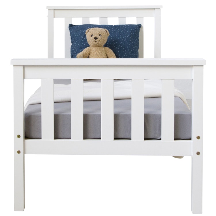 White junior bed, Wooden frame with high headboard, White White junior bed, Wooden frame with high headboard, White