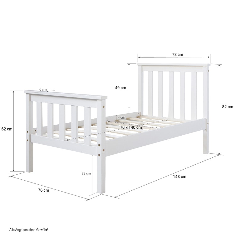 White junior bed, Wooden frame with high headboard, White White junior bed, Wooden frame with high headboard, White