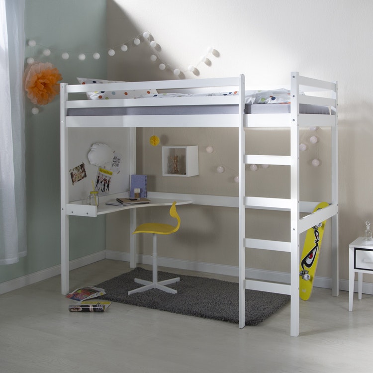 White loft bed with desk 90x200 White loft bed with desk 90x200