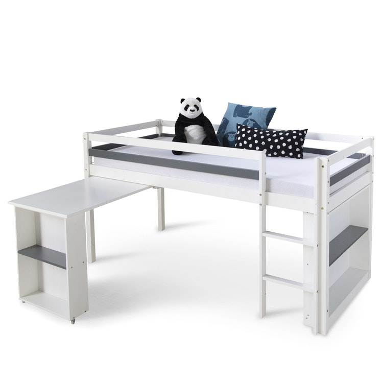 White loft bed for children's room with movable desk White loft bed for children's room with movable desk