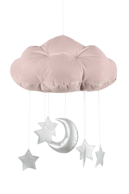 Powder pink bed mobile cloud with silver stars, Cotton & Sweets 