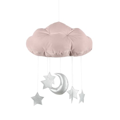 Puderrosa sängmobil moln med silverstjärnor, Cotton & Sweets