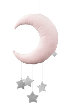 Sängmobil puderrosa måne med silverstjärnor, Cotton & Sweets