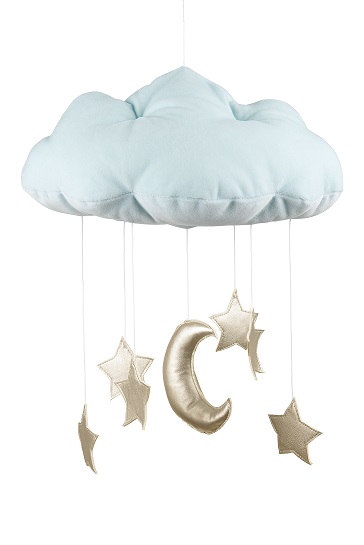 Mint sängmobil moln med guldstjärnor, Cotton&Sweets 