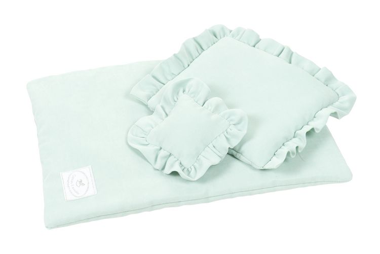 Mint bed set for doll bed with ruffles, Cotton&Sweets 