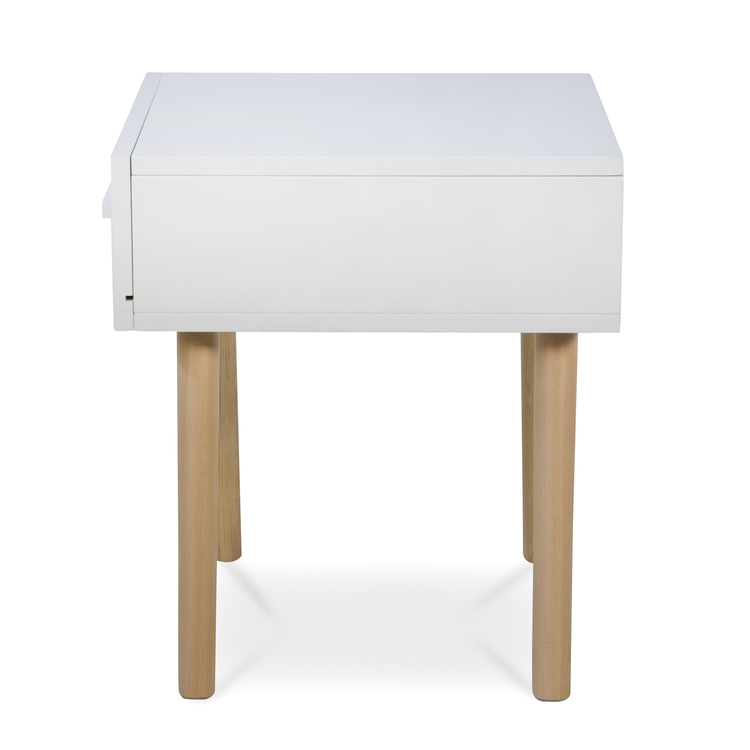 White bedside table for children's room with storage box 