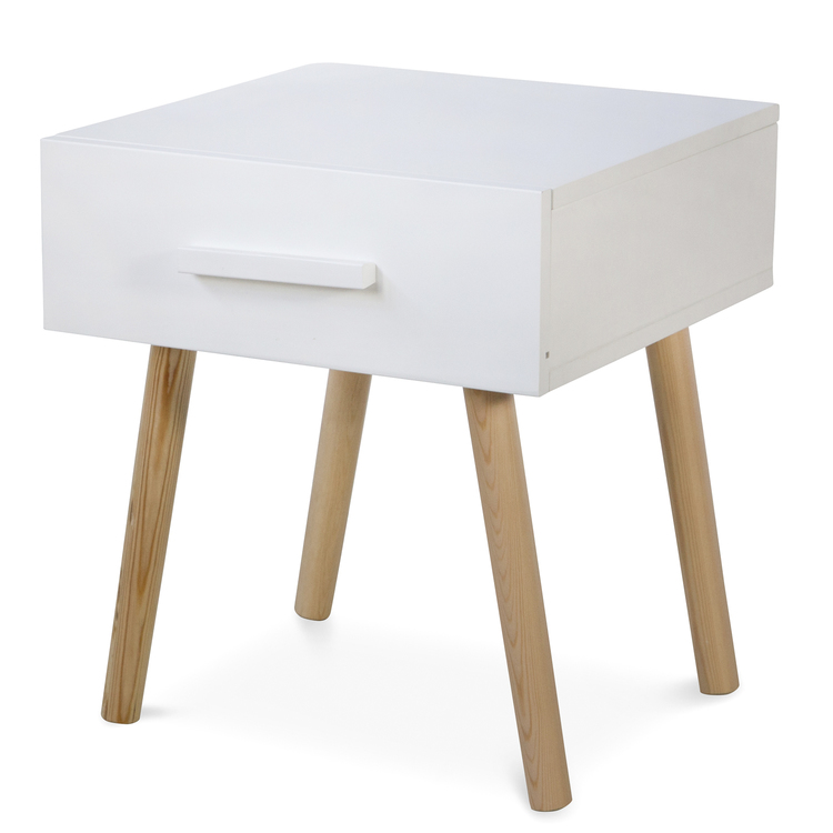 White bedside table for children's room with storage box White bedside table for children's room with storage box