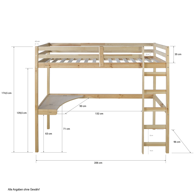 Natural loft bed with desk , 90x200 Natural loft bed with desk , 90x200