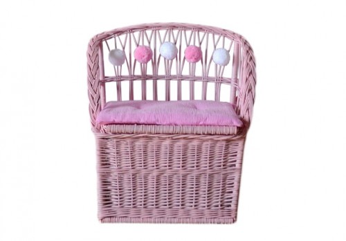 Lilu, rattan storage bench for children's room, pink 