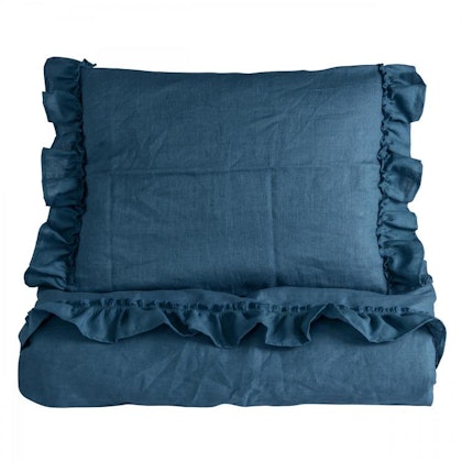 Ng Baby duvet cover in linen with Flounce, Dusty Blue