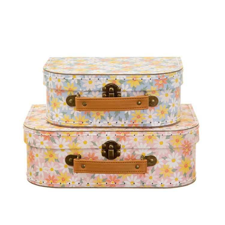 Sass & Belle, storage boxes suitcase pink daisy, set of 2 