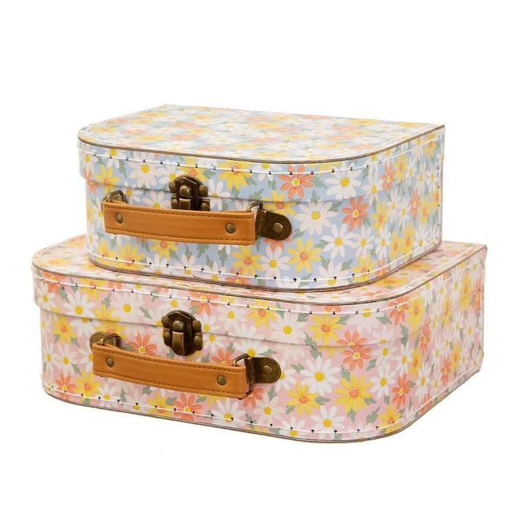 Sass & Belle, förvaringslådor koffert pink daisy, 2-set 