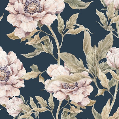 Dekornik, Wallpaper peonies navy blue