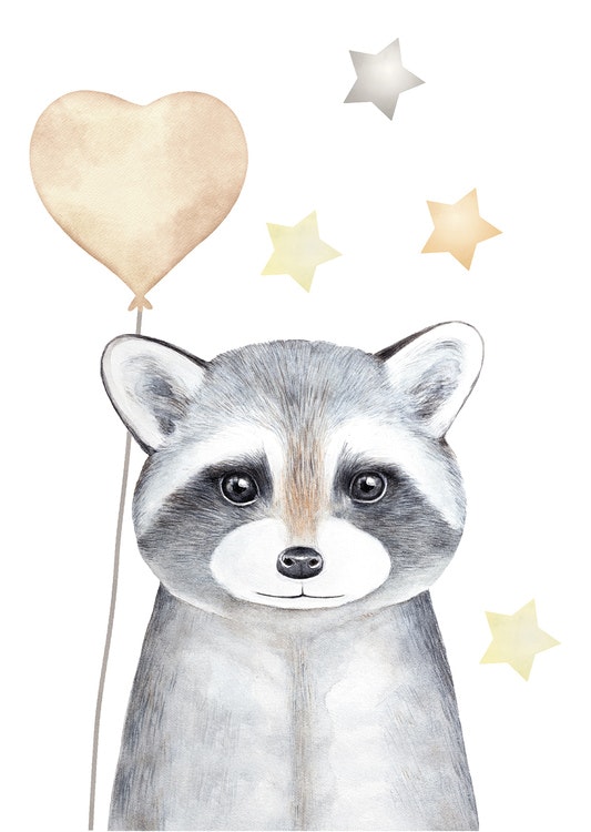 Poster for children's room, raccoon A4 