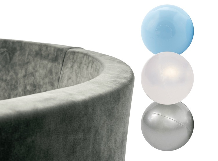 Misioo, grå sammet bollhav smart, 150 bollar  (blue/transparent/silver) 